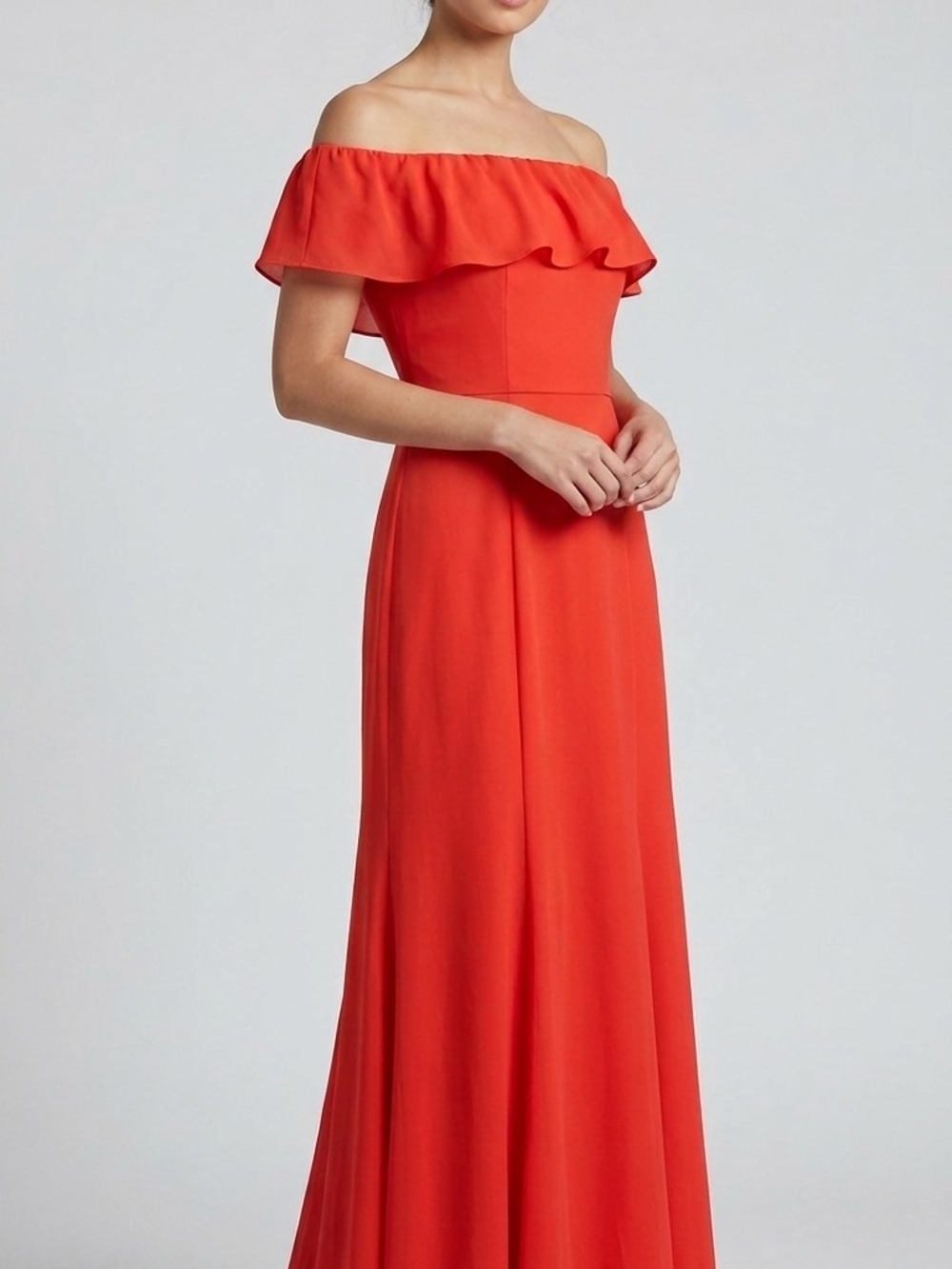 Elegant Off-the-Shoulder Floor-Length Gown Coral Red 00